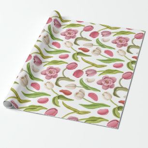 Papier Cadeau Tulipes blanches, rouges et roses sur la page Déc