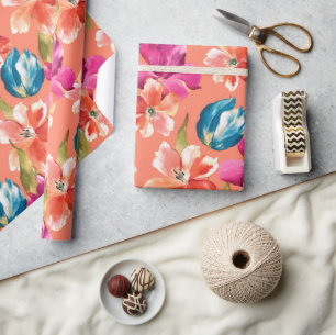 Papier Cadeau Tulipes bleu rouge rose orange Pétunia Fleurs de p