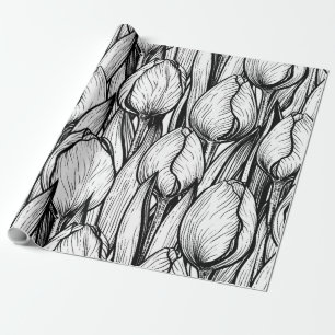 Papier Cadeau Tulipes en noir et blanc