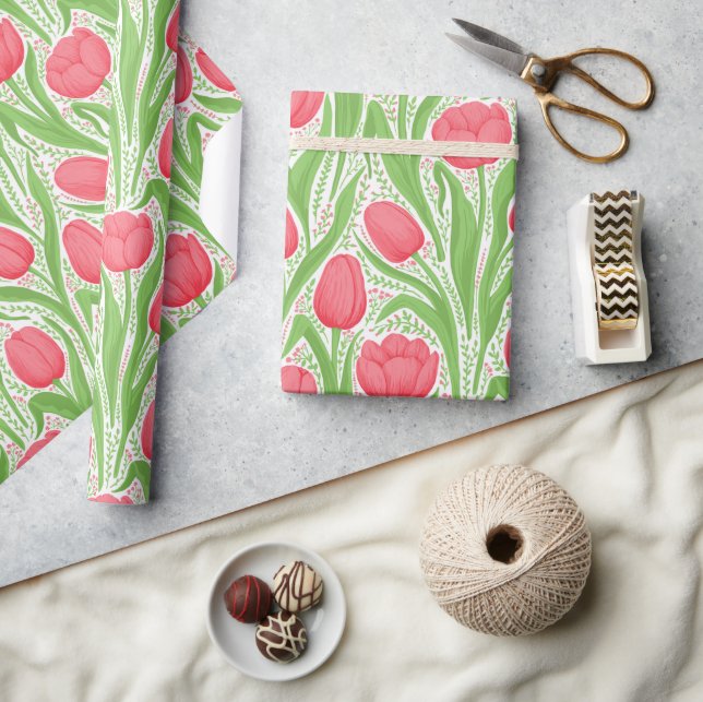 Papier Cadeau Tulipes en rouge et vert (Artisanat)
