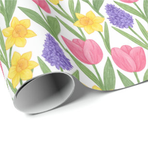 Papier Cadeau Tulipes, jonquilles, jacinthe style de coloriage