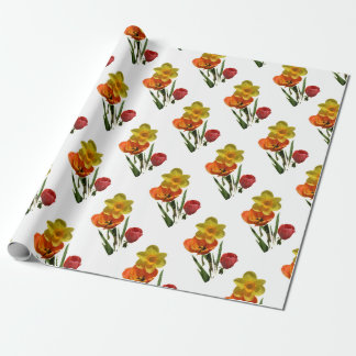 Papier Cadeau Tulipes rouges et fleurs de jonquille jaunes