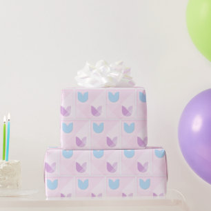 Papier Cadeau Tulipes violettes bleu pastel et rose géométrique 