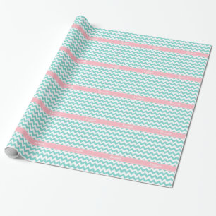 Papier Cadeau Turq / Aqua Wht Chevron Nom rose Monogramme