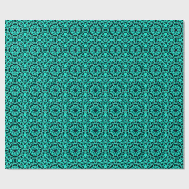 Papier Cadeau Turquoise and blue Kaleidoscope Fractal Pattern (Plat)