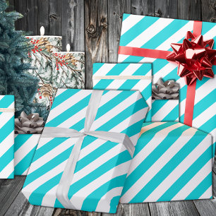 Papier Cadeau Turquoise Aqua Blue Wide Stripe Holiday