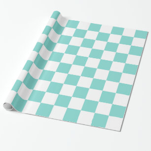 Papier Cadeau Turquoise Aqua White XL Checker Board Motif
