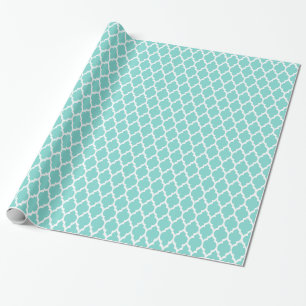Papier Cadeau Turquoise Aqua Wht Moroccan Quatrefoil Pattern #4
