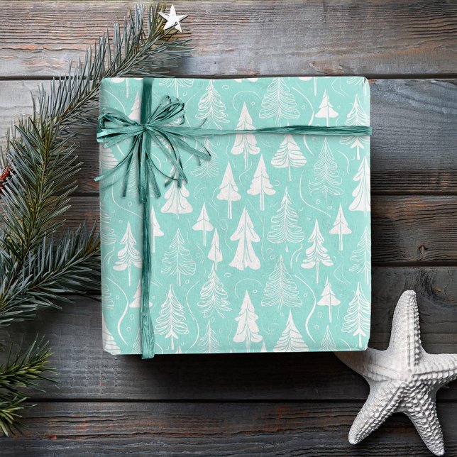 Papier Cadeau Turquoise Arbre de Noël Motif n° 6 ID1009 (Créateur téléchargé)