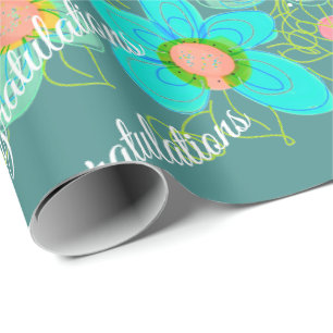 Papier Cadeau Turquoise Avec Design Floral