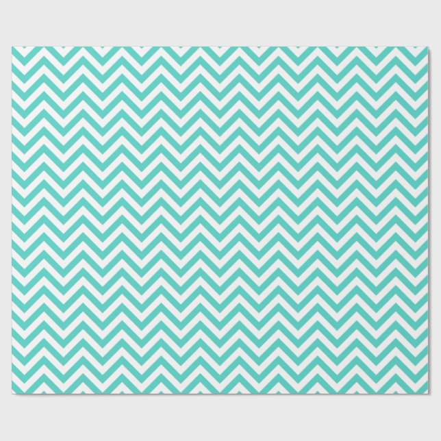 Papier Cadeau Turquoise bleu et blanc Zigzag Grandes Motif Chevr (Plat)