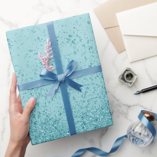 Papier Cadeau Turquoise Bleu Faux Paillettes  (Cadeaux)