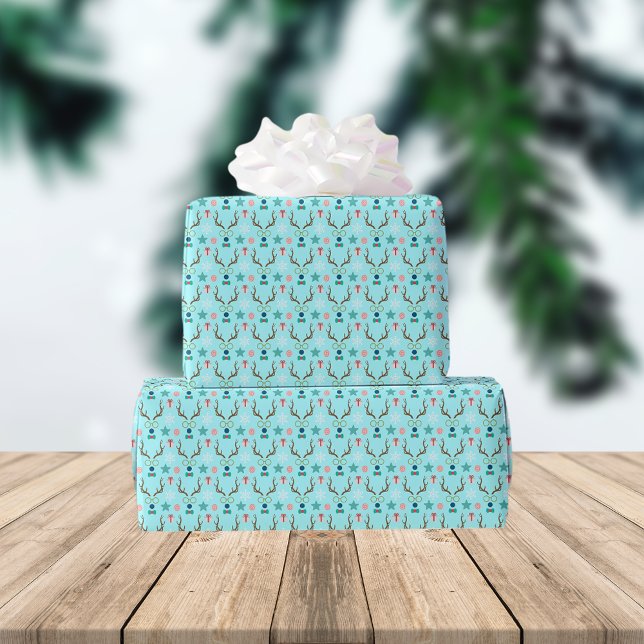 Papier Cadeau Turquoise Blue Boy Reindeer Mélange Motif (Créateur téléchargé)