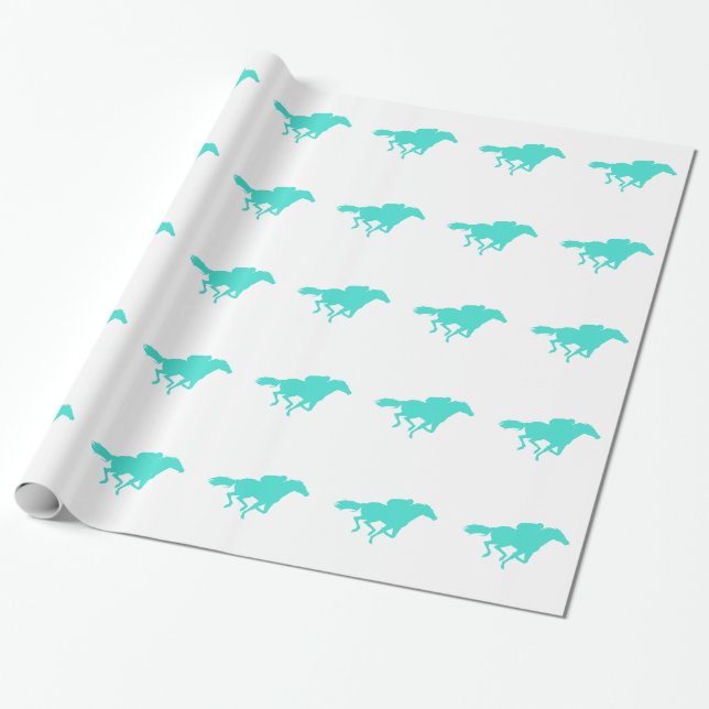 Papier Cadeau Turquoise; Blue Green Horse Racing (Déroulé)