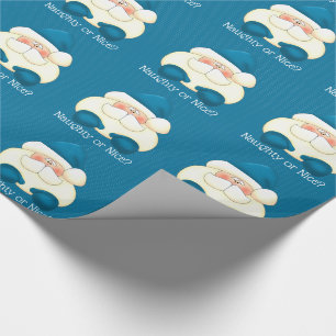 Papier Cadeau Turquoise Blue Père Noël Naughty ou Nice Holiday