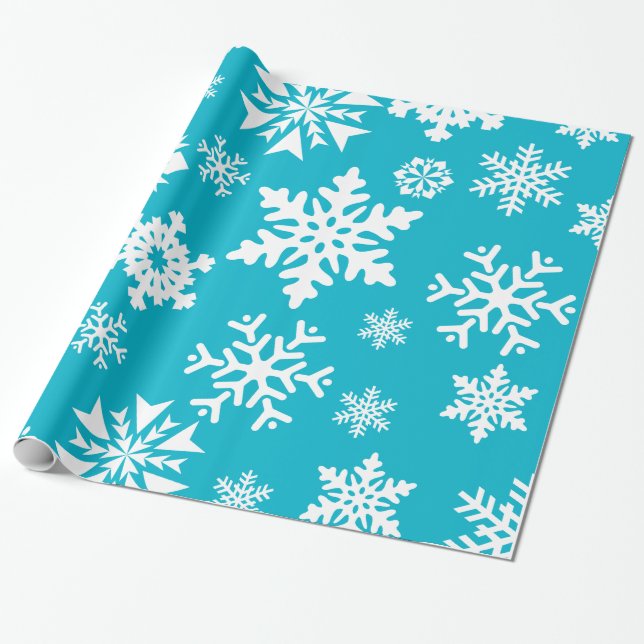 Papier Cadeau Turquoise Blue Snowflakes Noël Holiday enveloppeme (Déroulé)