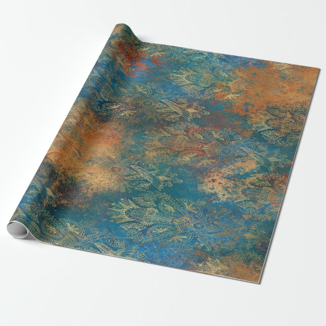 Papier Cadeau Turquoise Cooper Patina (Déroulé)