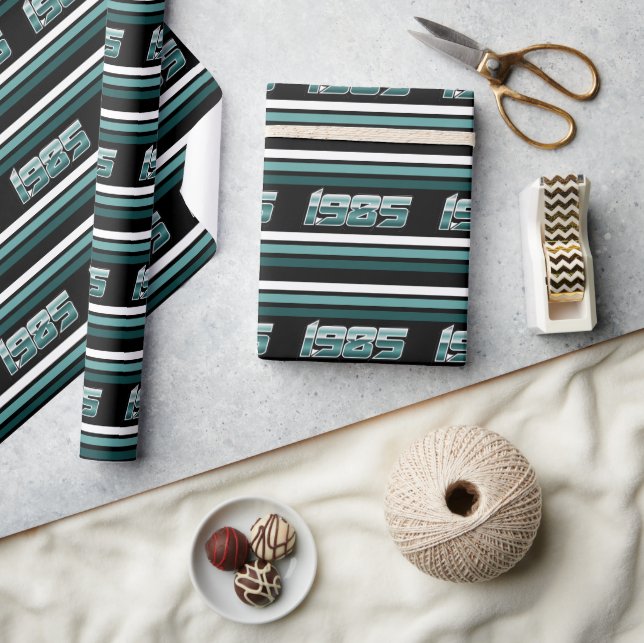 Papier Cadeau turquoise de bande rétro 1985 (Artisanat)