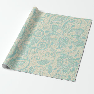 Papier cadeau turquoise en dentelle florale