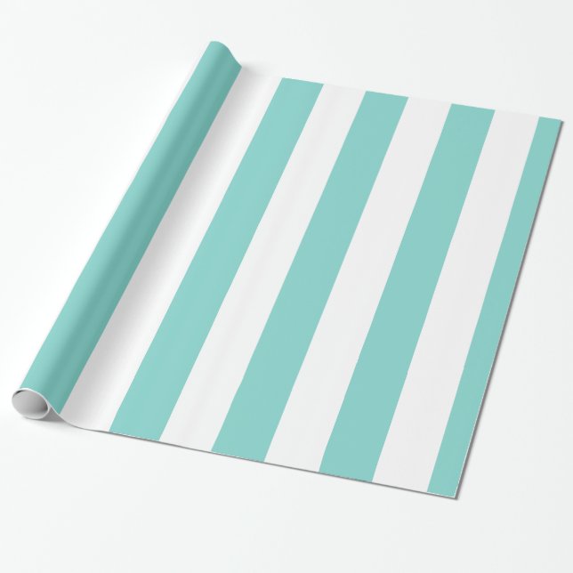Papier Cadeau Turquoise et blanc Motif à grande bande (Déroulé)