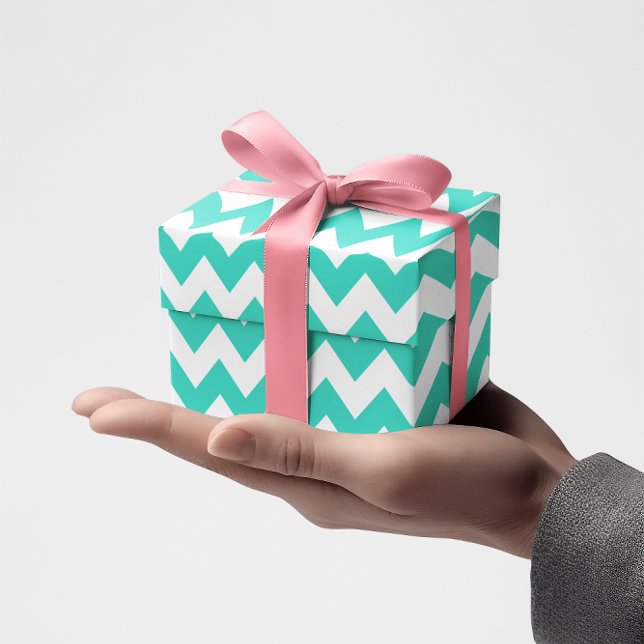 Papier Cadeau Turquoise et blanc petit zigzag (Turquoise Chevron)