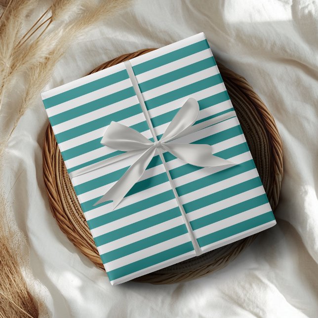 Papier Cadeau Turquoise et blanc Simple Horizontal trié (Créateur téléchargé)