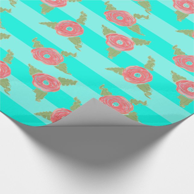 Papier Cadeau Turquoise Et Floral (Coin)