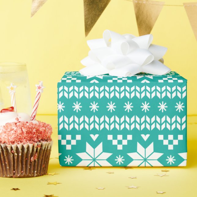 Papier Cadeau Turquoise Fair Isle Motif de Noël (Fête d'anniversaire)