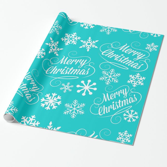 Papier Cadeau Turquoise Flammes de neige Joyeux Enveloppement ca (Déroulé)
