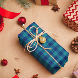 Papier Cadeau Turquoise foncé et plaid buffalo marine
