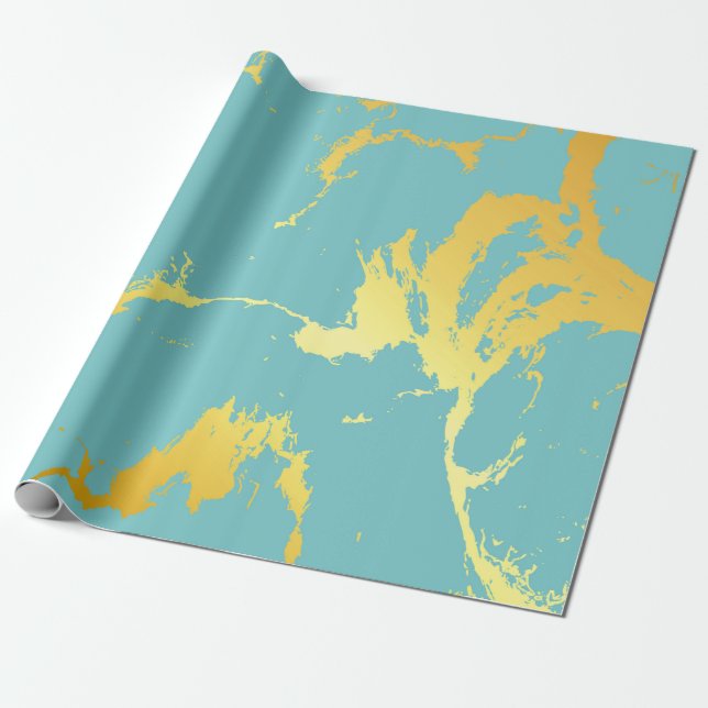 Papier Cadeau Turquoise Golden Foil (Déroulé)
