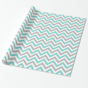 Papier Cadeau Turquoise, Gray, Wht Large Chevron Zig Zag