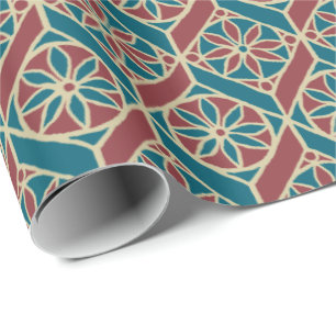 Papier Cadeau Turquoise, Maroon, Beige Ethnic Floral