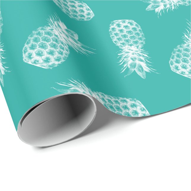 Papier Cadeau Turquoise moderne de motif tropical d'ananas (Coin rond)