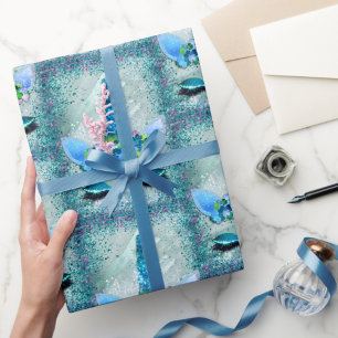 Papier Cadeau Turquoise mousseux et Parties scintillant Aqua Uni