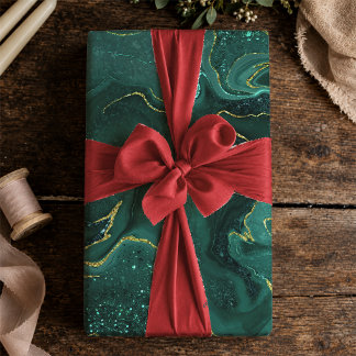 Papier Cadeau Turquoise Or Marbré Abstrait Fluide Élégant