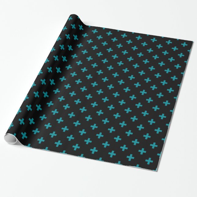Papier Cadeau Turquoise polka croise sur noir (Déroulé)