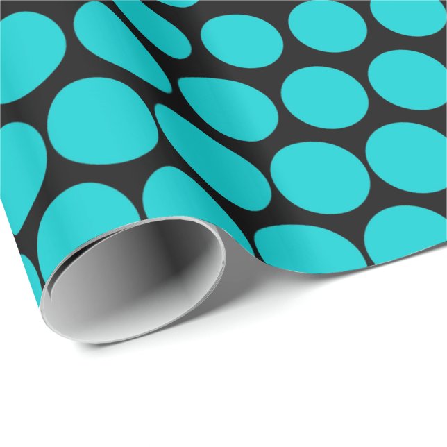 Papier Cadeau Turquoise Polka Dot Noir moderne (Coin rond)