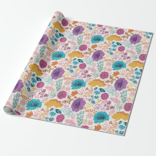 Papier Cadeau Turquoise Purple Jaune Fleurs de prairie de printe