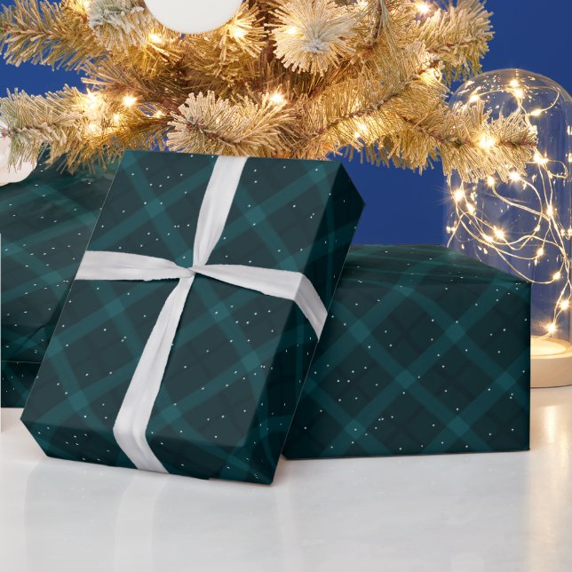 Papier Cadeau Turquoise Snowy Brossé Plaid (Vacances)