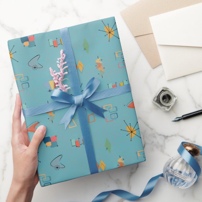 Papier Cadeau Turquoise Texturé Moderne du Milieu du Siècle (Cadeaux)