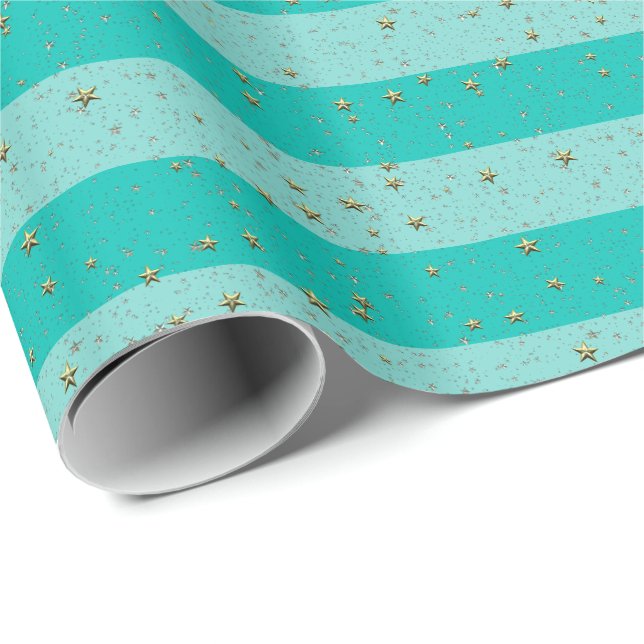 Papier Cadeau Turquoise, Turquoise LG Preppy Stripe 2X do-it-you (Coin rond)