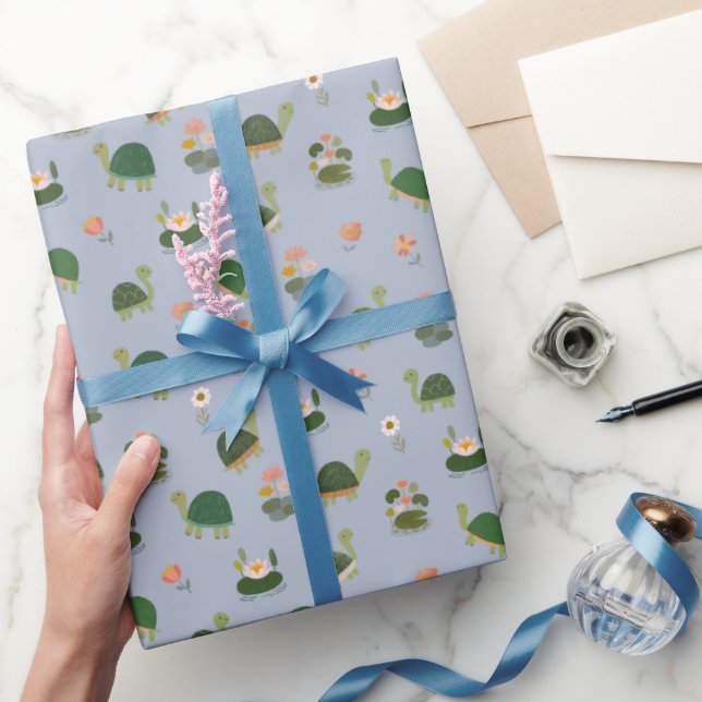 Papier Cadeau Turtles & Lily Pads on Light Blue (Cadeaux)