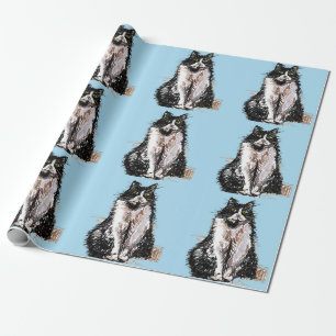Papier Cadeau Tuxedo Chat Noir et Blanc Chats Bleus Amateurs