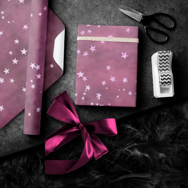 Papier Cadeau Twinkle Little Star | Dusty Mauve rose gris argent (Créateur téléchargé)