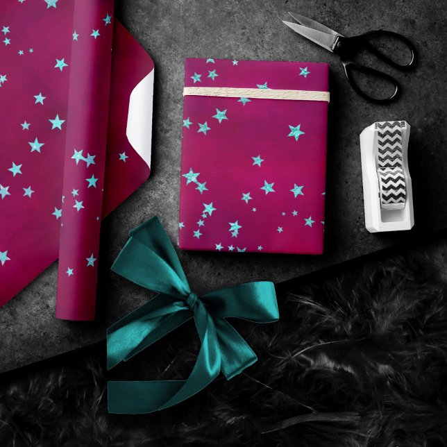 Papier Cadeau Twinkle Little Star | Vert menthe rose gras (Créateur téléchargé)