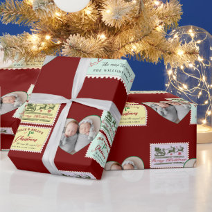 Papier Cadeau Twins Heart Photo Baby Joyeux 1er Timbres de Noël