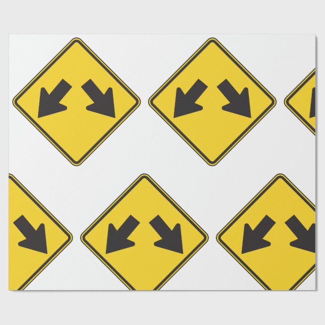 Papier Cadeau Two Downward Arrows Warning Road Sign (Plat)
