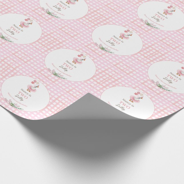 Papier Cadeau Two Silly Goose 2e Anniversaire Rose  (Coin)