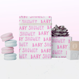 Papier Cadeau Typographie de Baby Shower Rose Mignonne